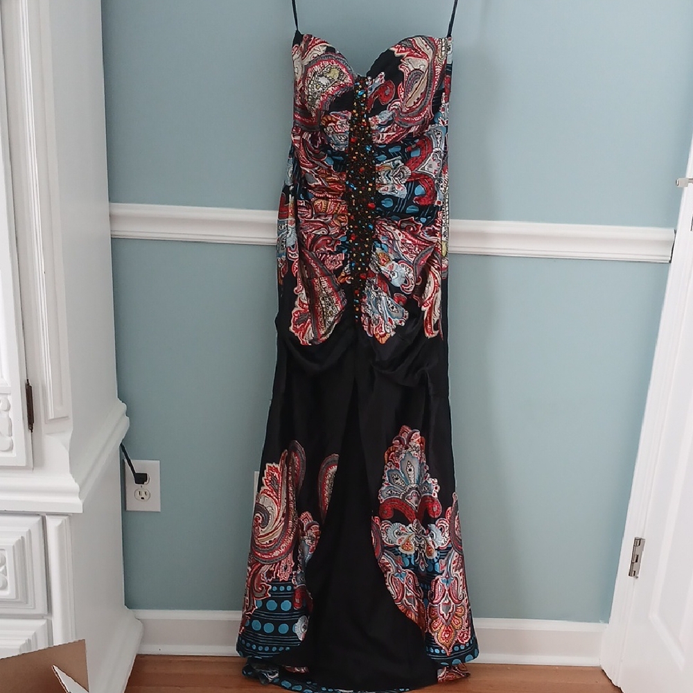 Tiffany Designs Black and Multicolor Strapless Dress